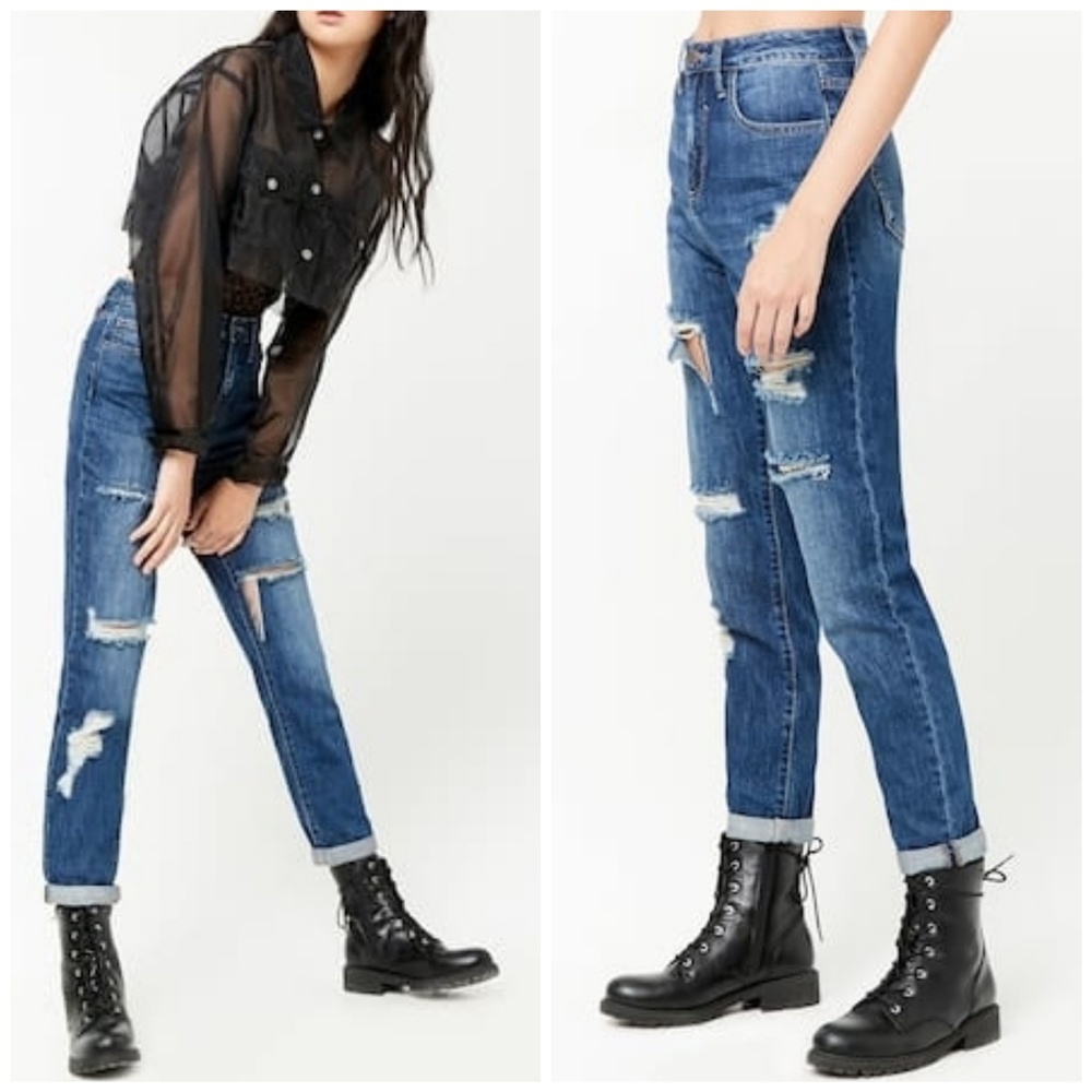 NWT CUFFED DISTRESSED DENIM JEANS